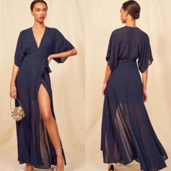 REFORMATION Navy Blue Winslow Maxi Dress Size S - Picture 3 of 11